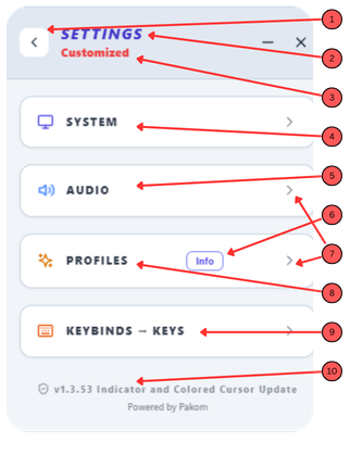 Settings panel